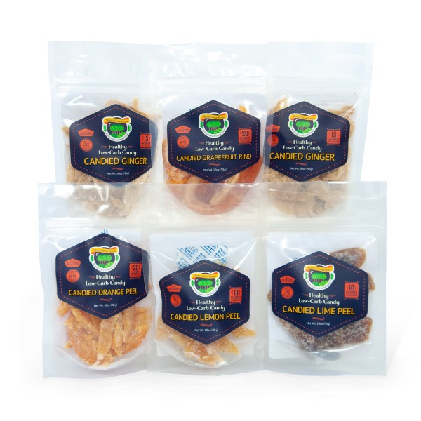 Low carb allulose candy - candied citrus and ginger variety pack