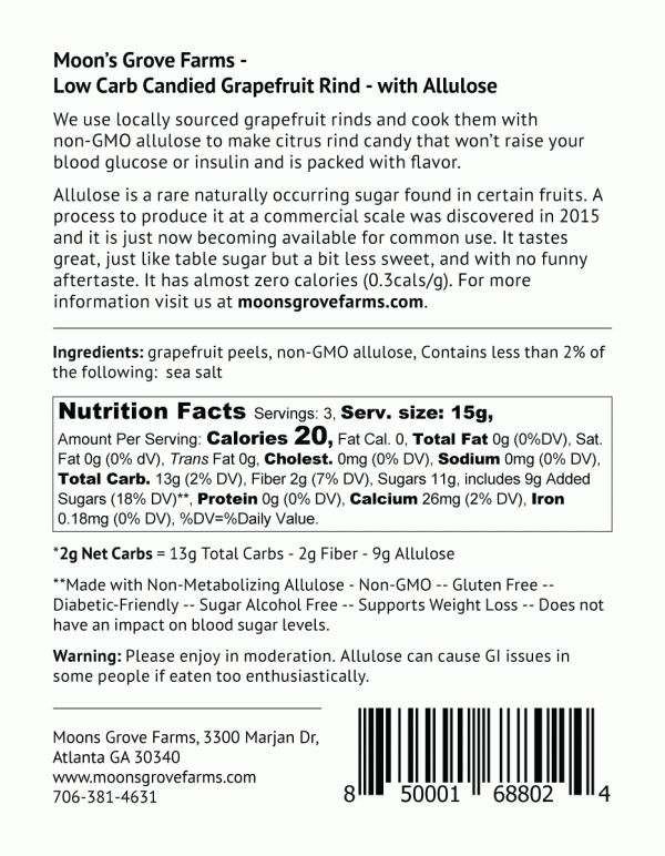 Low carb candied grapefruit rind nutrition facts
